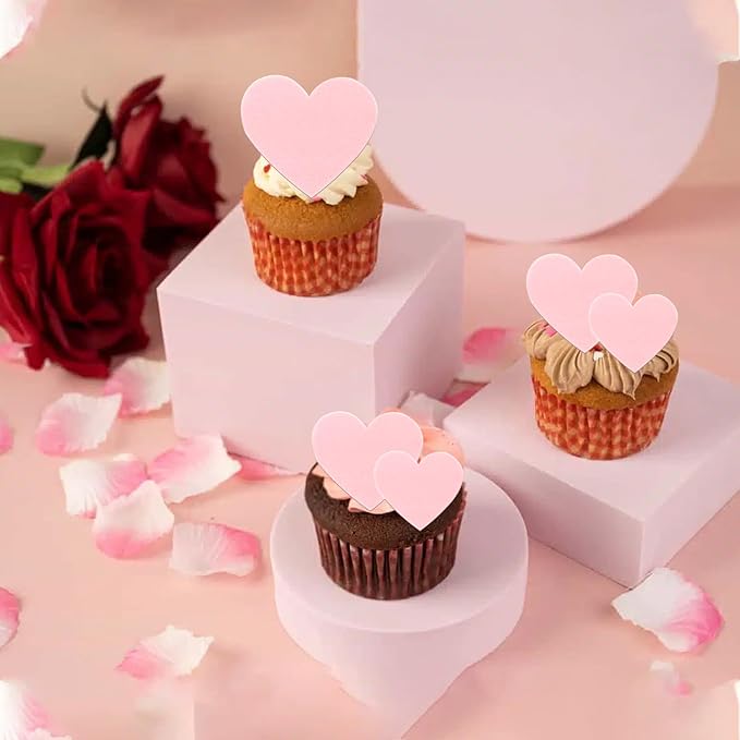 60 Pack Edible Heart Cake Topper Love Heart Cupcake Picks Water Paper Valentine's Day Theme Cake Decorations for Wedding Engagement Bridal Shower Birthday Party Supplies Pink