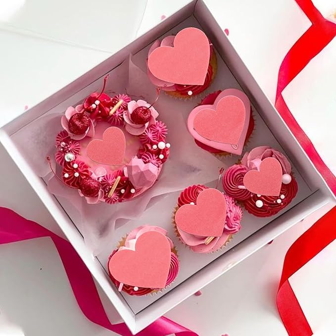 60 Pack Edible Heart Cake Topper Love Heart Cupcake Picks Water Paper Valentine's Day Theme Cake Decorations for Wedding Engagement Bridal Shower Birthday Party Supplies Red 2