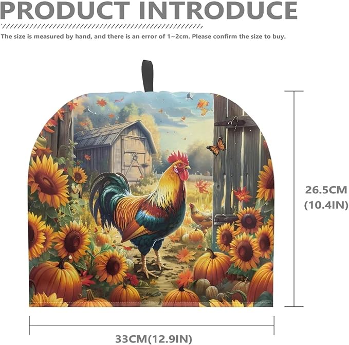 Rooster and Pumpkin Tea Cosy for Teapot Washable Tea Pot Cozy for Keeping Warm,Reusable Scratch Proof Kettle Cover for Breakfast Warmer