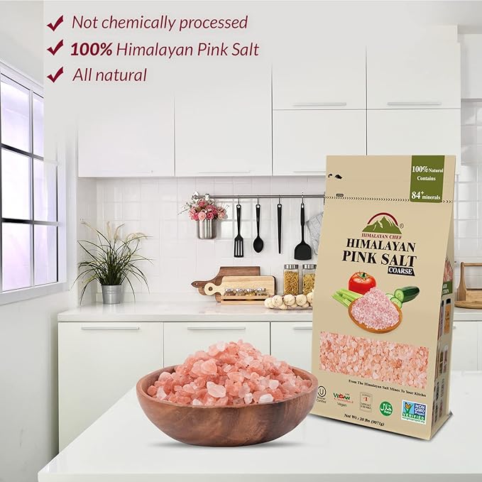 Himalayan Chef Himalayan Pink Salt, Coarse Grain - 40 lbs Bulk Size, For Grinders and Salt Mills | 100% Natural & Organic, Vegan & Kosher Certified Pink Salt 20lbs/Each-Pack of 2
