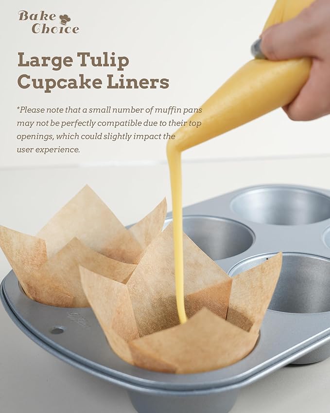 Nordic Paper100pcs Large Size Brown Tulip Cupcake Liners for Baking Cups EU Parchment paper Tulip Muffin Liners, Cupcake Wrapper for Party, Christmas