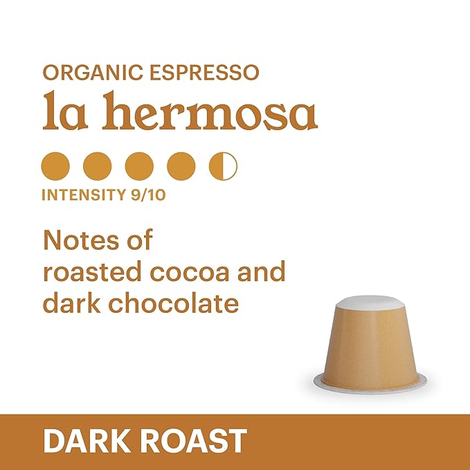 G GRANA Coffee Pods, Compatible with Nespresso OriginalLine, 20 Pack, Dark Roast, USDA Organic 100% Arabica Single Source Specialty-Coffee, Compostable Single Serve Capsules, La Hermosa