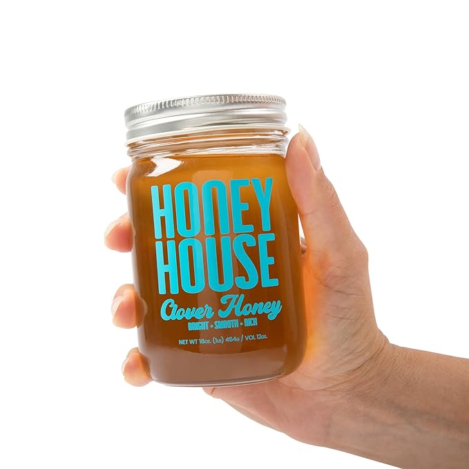 Honey House 100% Raw Clover | Pure & Unfiltered | Premium American-Sourced Natural Sweetener | 12oz Glass Jar | Nutrient-Rich | No Additives - (2 Pack)