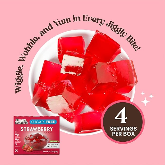 Simply Desserts Sugar-Free Strawberry Jel, 6-Pack ??Vegan Dessert, Keto Snacks, Diabetic Friendly & Kosher, 1.7 Oz Ea