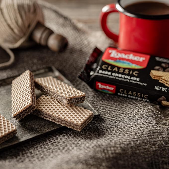 Loacker Classic Dark Chocolate Wafers - Premium Crispy Wafer Cookies with Dark Chocolate Cream Filling - Multipack of 12 Snack Packs - NON-GMO - Sustainably Sourced Cocoa - 45g/1.59oz, Pack of 12