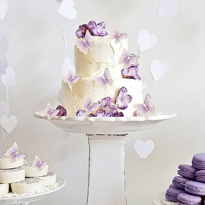 30PCS Butterfly Cake Toppers 3D Purple Gold Butterfly Cupcake Toppers Birthday Party Cake Decorations Supplies for Anniversary Wedding Party Baby Shower Wall Decor