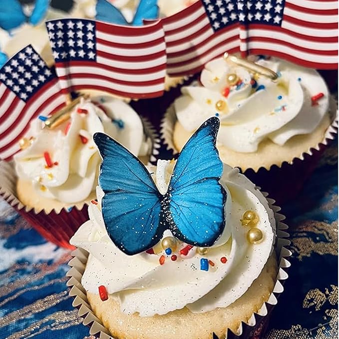 THJ 48Pcs 2" Edible Butterflies for Cake Decorating Wafer Paper Butterflies for Birthday Party Wedding Anniversary Cupcake Cake Decorations Supplies (Blue)