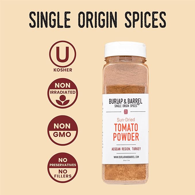 Burlap & Barrel Sun-Dried Tomato Powder - Deep Umami and Savory Tanginess for Popcorn, Fried Chicken, Sauces & Salads - As seen on Shark Tank - 16oz Plastic Container