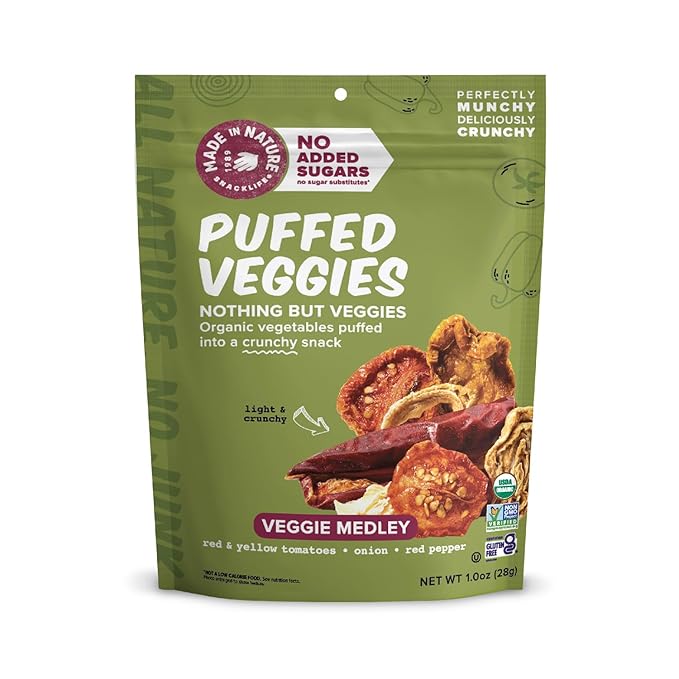 Made In Nature Organic Puffed Veg Medley, 1 Ounce (Pack of 6) ??Veggie Variety Pack, Vegan Snack, Non-GMO, Gluten Free, Kosher