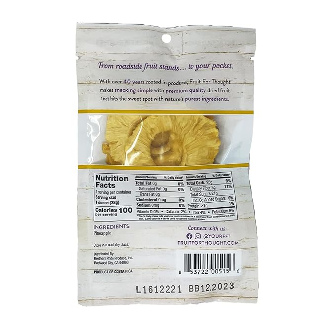 Fruit for Thought Dried Pineapple | Dried Fruit Snack Packs Ideal for the Family | At Home, Work, or On The Go | 1 Ounce Bags Pack of 12