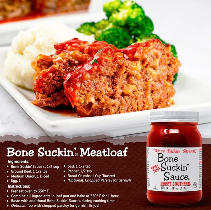 Bone Suckin' Sauce Sweet Southern BBQ Sauce, Gluten-Free, Non-GMO, Kosher, Sweetened with Cane Sugar & Molasses, All-Purpose Barbecue Sauce, For Ribs, Chicken, Pork, Beef (1 Count, Spicy Think Sweet Southern)