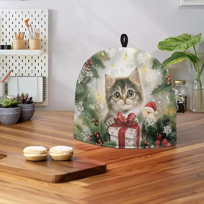 Christmas Cat Small Tea Pot Cozy Cover Teapot Insulation Cover for Extra Thick Wadding Tea Kettle Dust Cover for Housewife Tea Cosy for Teapot Home Kitchen Decorative Tea Cozies
