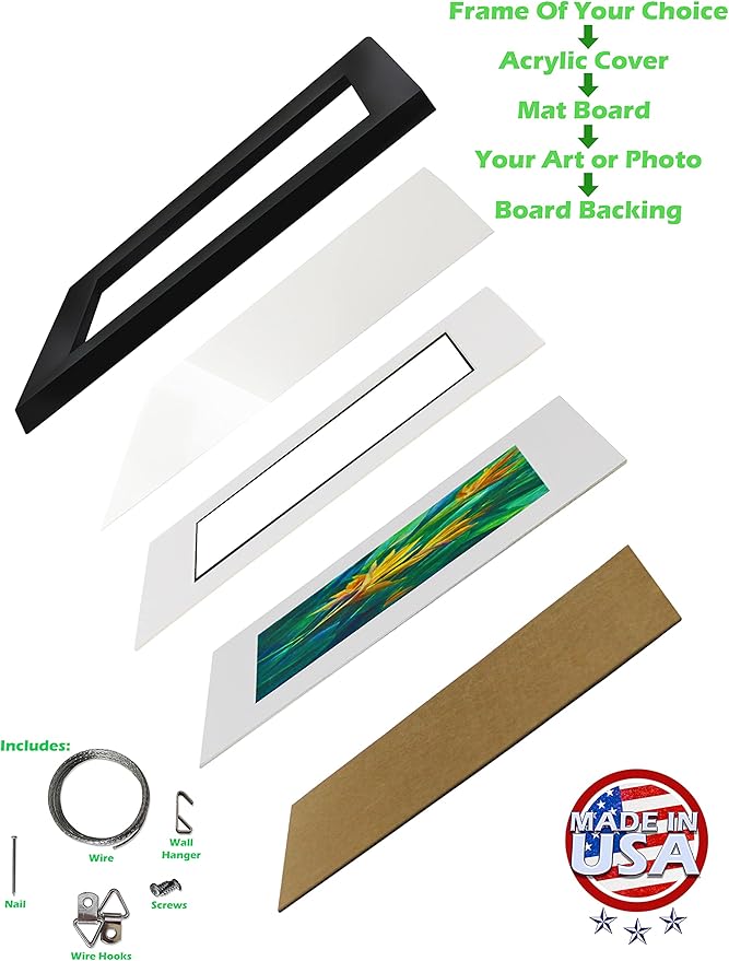 ArtDirect Custom Black Modern Wood Picture Frame with Double Matting Fits 13x32 Image with Double Matting or 17x36 Image Without Double Matting - 21x40 Overall Framed Size with Two Inch Wide Frame