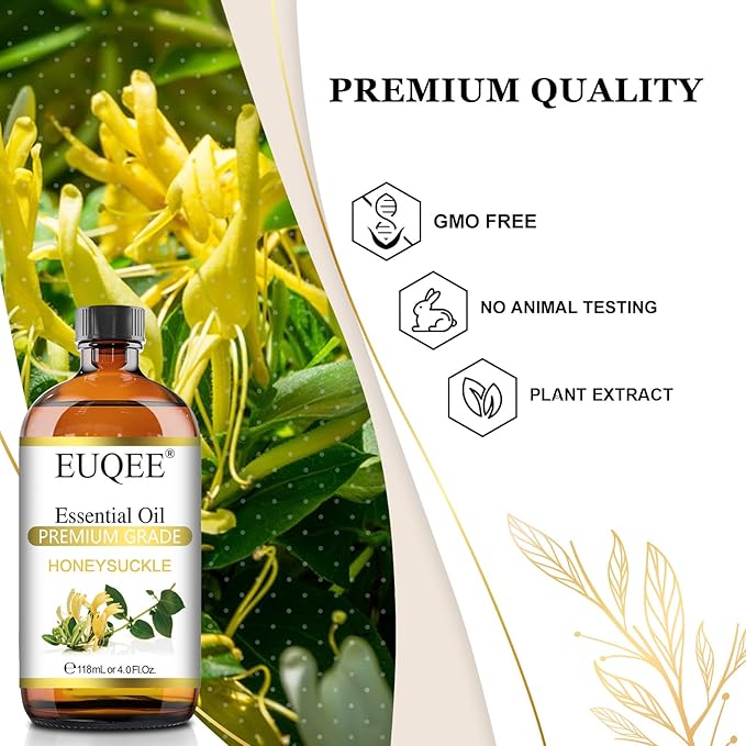 Honeysuckle Essential Oil 118ml Pure Honeysuckle Oil Premium Essential Oil - with Glass Dropper Great for Diffuser, DIY Soap, Candle Making - 4Fl. OZ