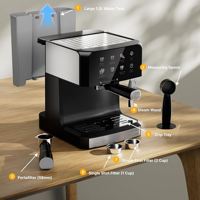 Espresso Machine with Steam Milk Frotherç«?0 Bar Expresso Coffee Machines for Home-Espresso Maker with 52oz Water Tank-Barista Coffee Maker for Americano Cold Brew Latte Cappuccino