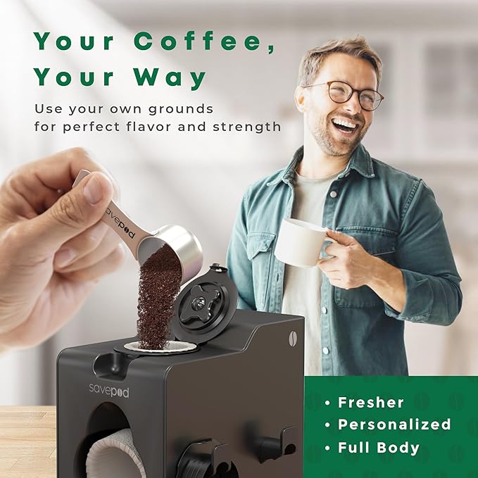 SavePod Coffee Pod Maker with Reusable Coffee Pods, Compatible with Keurig and K-Cup Coffee Machines, Smart, Easy to Use & Convenient ??Fits Most Brewers ??Includes Scoop & 100 Paper Filters (Black)