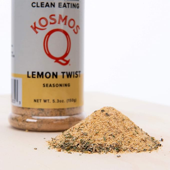 Kosmos Q Lemon Twist Seasoning, Zesty Lemon Pepper Spice Mix for Chicken, Fish, Veggies & More, All-Natural Clean Eating Herbs & Spices, Sugar Free, Keto & Paleo Friendly, 5.3 Oz Shaker Bottle
