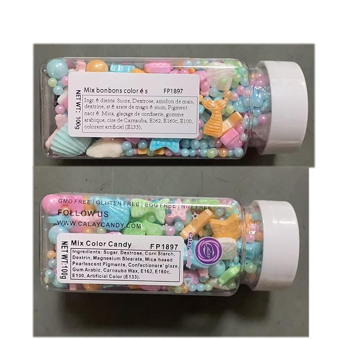 Sentovac Colorful Mermaid Sprinkle Edible Decorating Ocean Sprinkles for Cake Cupcake Topper Cookie Baking Decorations Starfish Shell Pearl Mermaid Candy Mix Mermaid Party Birthday Cake Decorations