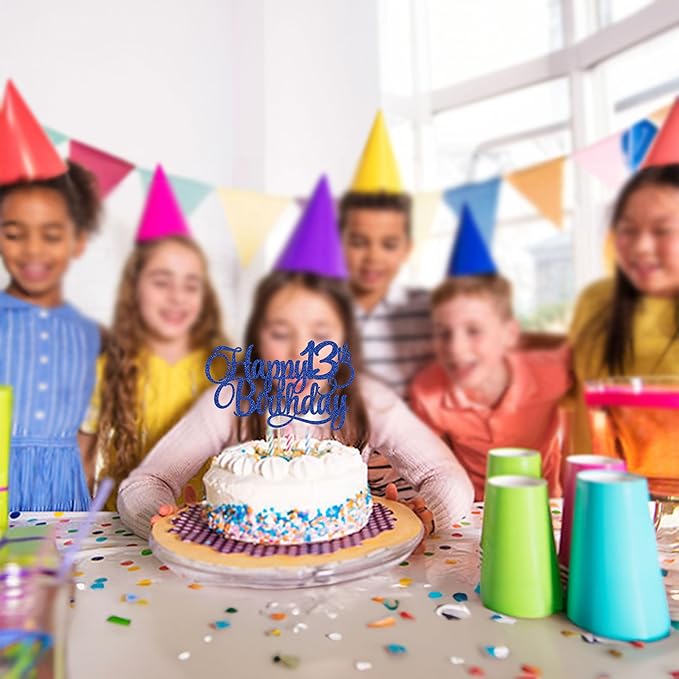 1 Pack Happy 13th Birthday Cake Topper Glitter Number 13 Thirteen Years Old Birthday Cake Pick Decoration for 13th Birthday Celebrating Anniversary Party Supplies Blue