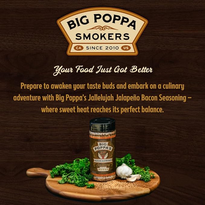 Big Poppa’s Jallelujah Jalapeño Bacon Seasoning – Sweet & Spicy Maple Bacon Rub for Beef, Pork, Chicken & More – Bold, Gluten Free Seasoning for Grilling, Roasting & Backyard BBQ (13.3 Oz)