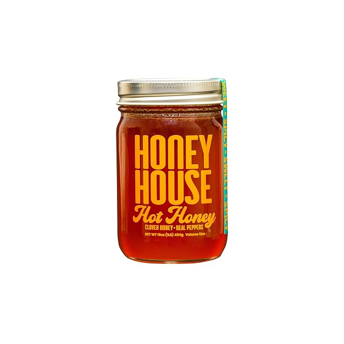 Honey House Hot Honey Premium Spicy Infused with Chili Peppers | 100% Natural with Natural Spices | Gourmet Sweet & Spicy Condiment for Pizza, Ice Cream, Cheese, Chicken, Veggies and More (Pack of 1)