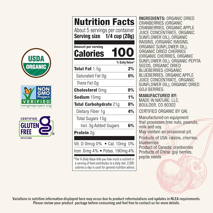 Made In Nature Organic Superberry Fruit Fusion, 5 Ounce (Pack of 6) ??Fruit and Nut Trail Mix, Non-GMO, Unsulfured, Gluten Free
