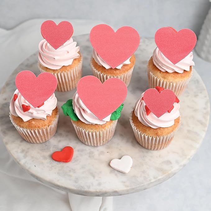 60 Pack Edible Heart Cake Topper Love Heart Cupcake Picks Water Paper Valentine's Day Theme Cake Decorations for Wedding Engagement Bridal Shower Birthday Party Supplies Red 2