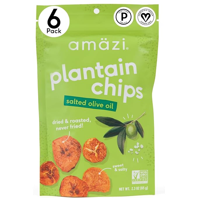 Am채zi Foods | Dried & Roasted Salted Olive Oil Plantain Chips (6 Pack) | All Natural Mini Travel Crunchy Dried Fruit Snacks | Gluten Free Healthy Snacks