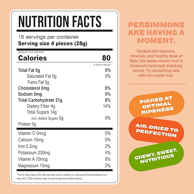 Whitney Jordan Naturals Air-Dried Persimmon Slices | Dried Fruit Snack Made from Real Persimmons | No Sugar Added, Gluten-Free, Vegan, Chewy Real Fruit for Clean Snacking | 16 Oz, Pack of 2