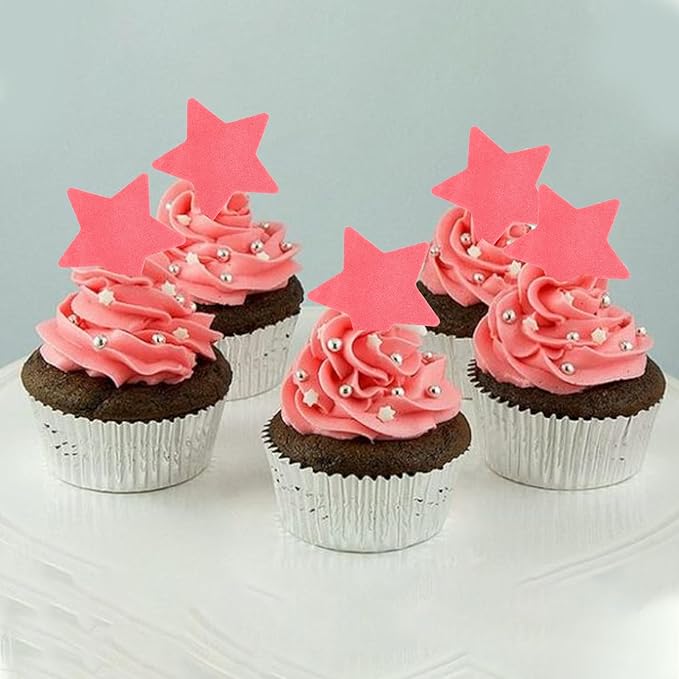 60 Pack Edible Star Cupcake Topper Twinkle Little Star Cupcake Picks Water Paper Little Star Theme Cupcake Decorations for Wedding Engagement Bridal Shower Birthday Party Supplies Red 2