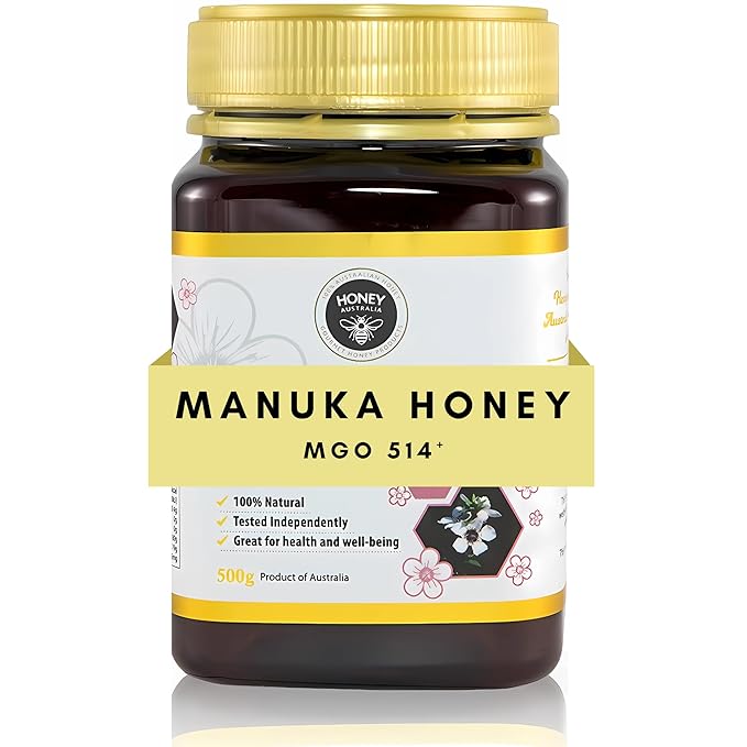 Honey Australia Manuka Honey MGO 514+ | 17.6 oz | Raw, Organic, Pure Certified Australian Honey for Immunity Support & Vitality | Natural Sweetener & Health Boost | Medical Grade, Nutrient-Rich Honey