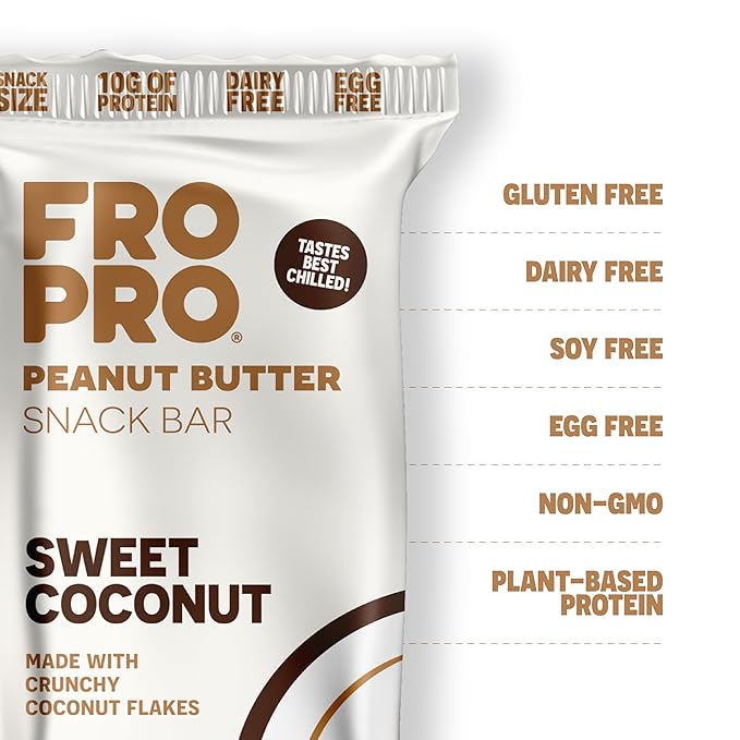 FROPRO Plant Protein Snack Bars - Plant Based Protein Bars, All-Natural, Gluten, Dairy, & Soy Free, High Protein Bars with Low Calories | Coconut, 12 Pack