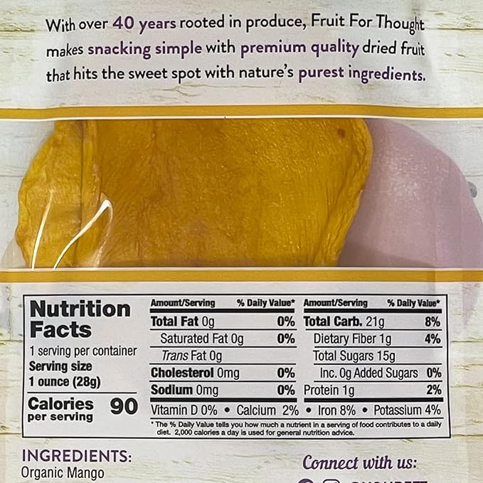 Fruit for Thought Organic Dried Mango | Dried Fruit Snack Packs Ideal for the Family | No Sugar Added | At Home, Work, or On the Go | 1 Ounce Bags Pack of 48