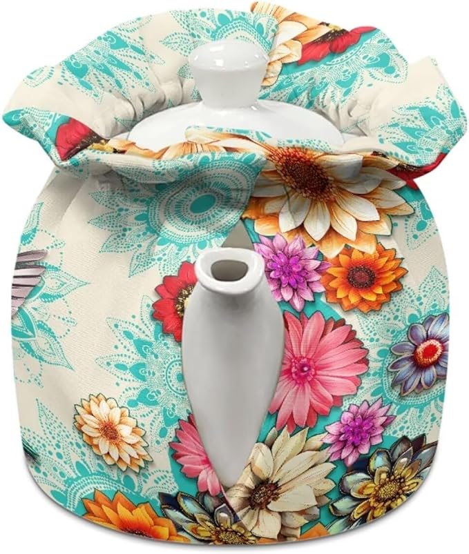 Hummingbird Flowers Tea Cozy Insulation Kitchen Accessory Tea Cozies Covers Kitchen Home Decorative Tea Pots Cozy for Keeping Warm Kettle Dust Cover