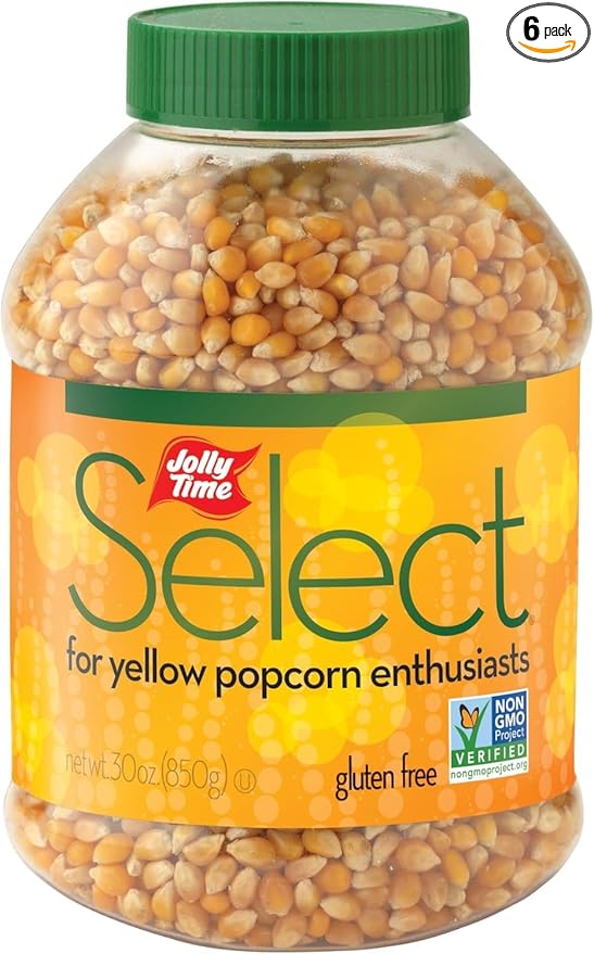Jolly Time Popcorn Kernels, Gourmet Popping Corn for Air Popper Machine or Stovetop, Select Yellow Popcorn, 30 Ounce (Pack of 6)