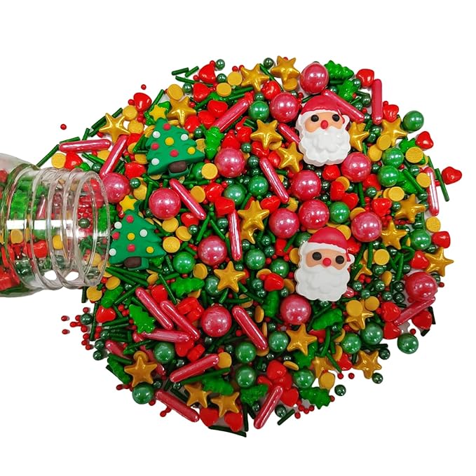 Christmas Tree Sprinkles for Cake Decorating Santa Claus Sprinkles Red Green Sugar Sprinkle for Cake Decorations Cupcake Toppers Baking Cookie Decorating Ice Cream Celebrations