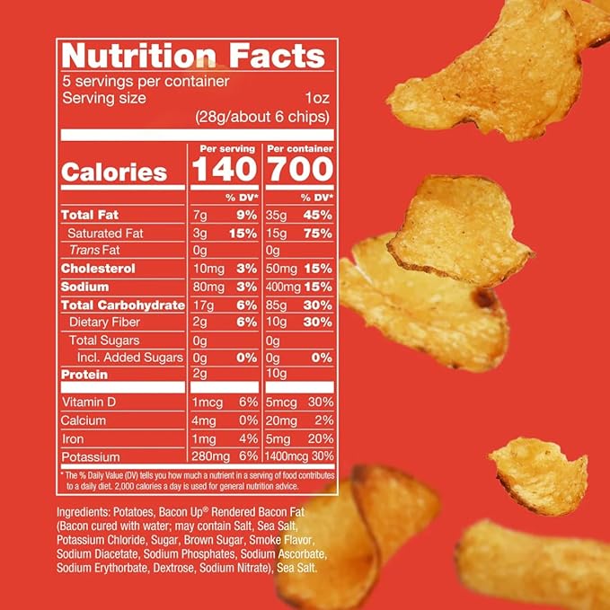 Bacon Up By Rusty's Chips, Handmade Healthy Chips, Sea Salt Potato Chips, No Seed Oils, Dairy Free Snack Pack, Gluten Free, No Preservatives, Non-GMO, 5 Ounces (6 Pack)