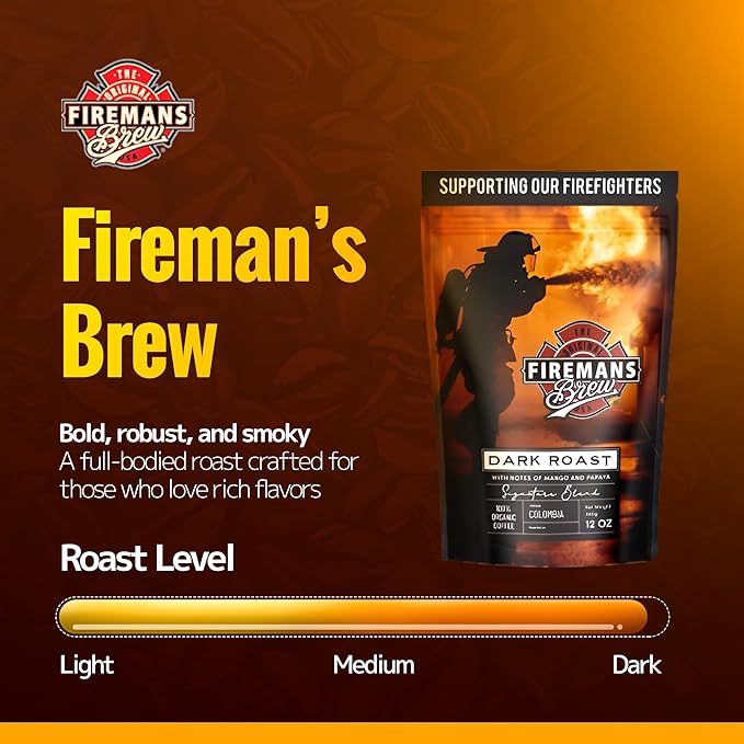 Firemans Brew Dark Roast Coffee ??Bold & Robust Ground Coffee ??100% Arabica Beans, Rich, Full-Bodied Flavor ??Freshly Roasted Gourmet Coffee ??Low Acid, Small Batch Coffee ??Supports Firefighter Causes