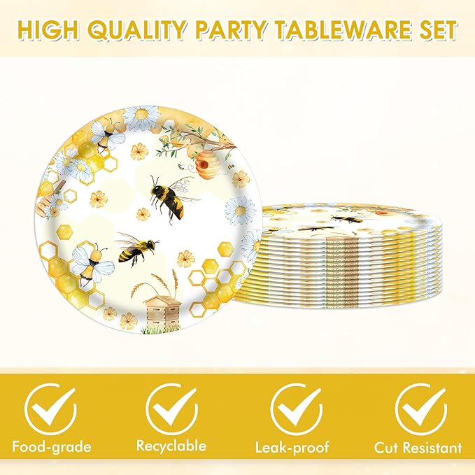 40Pcs Bee Birthday Party Decorations Bee Paper Plates and Napkins Cute Bumblebee Daisy Honeycomb Themed Tableware Set,for Honey Baby Shower Kids Boys Girls Birthday Gender Reveal Decorations,Serves 20