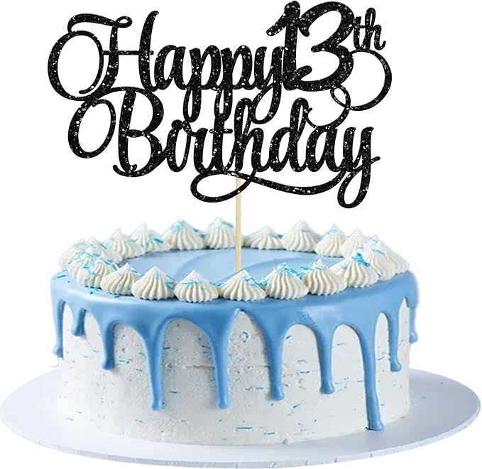 1 Pack Happy 13th Birthday Cake Topper Glitter Number 13 Thirteen Years Old Birthday Cake Pick Decoration for 13th Birthday Celebrating Anniversary Party Supplies Gold