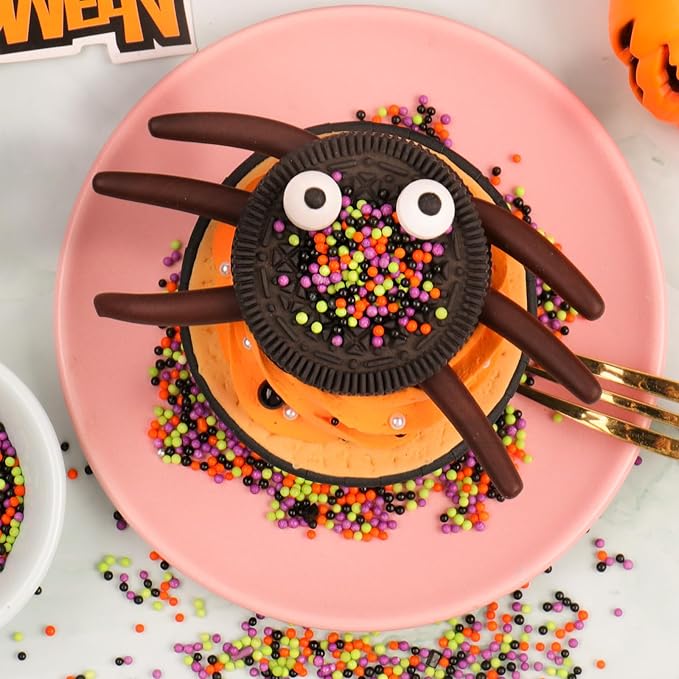 Halloween Sprinkles Edible for Cake Decorating, 8Oz Fall Sprinkles with Black Orange Purple Nonpareils and Jimmies, Eyeball, Black Sugar and Orange Pumpkin for Cupcakes Cookie Ice Cream Baking Topping