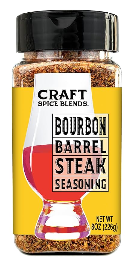 Craft Spice Blends Bourbon Barrel Steak Seasoning - Smoking and Grilling Meat - Steaks, Brisket, Burgers, Chicken, Pork - Dry BBQ Seasonings and Spices - 8.6 oz