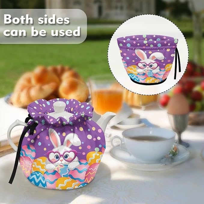 Tea Cozy for Teapots Portable Easter Day Breakfast Warmer Extra Thick Insulated Kettle Covers for Home Party Decor, Rabbit Egg Pattern Teapot Dust Covers