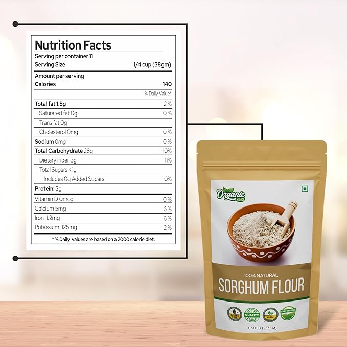 Organic Zing Pure and Organic Sorghum Flour | Organic Jowar Flour | Sorghum Flour Gluten Free | USDA Certified | Product of India - 227 gm (8 oz) Pack of 1