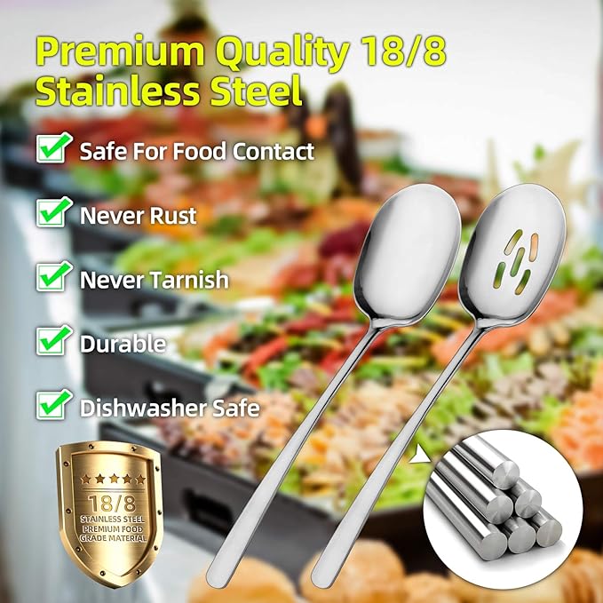 SOLEADER Extra Large Slotted Spoons for Cooking,12 Inch Stainless Steel Slotted Spoon, Slotted Cooking Spoon,Serving Spoon,Buffet Serving Utensils,Spoons Silverware,Pack of 6