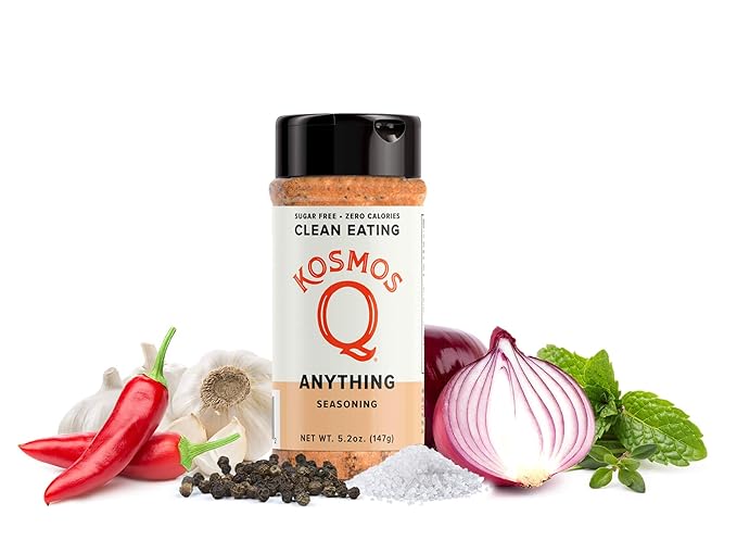 Kosmos Q Anything Seasoning, All-Purpose Spice Mix with Onion, Garlic, Paprika & Herbs, Sugar Free, Zero Calories, Keto & Paleo Friendly, Clean Eating Dry Rub For Meat, Veggies & More, 5.2 Oz Shaker