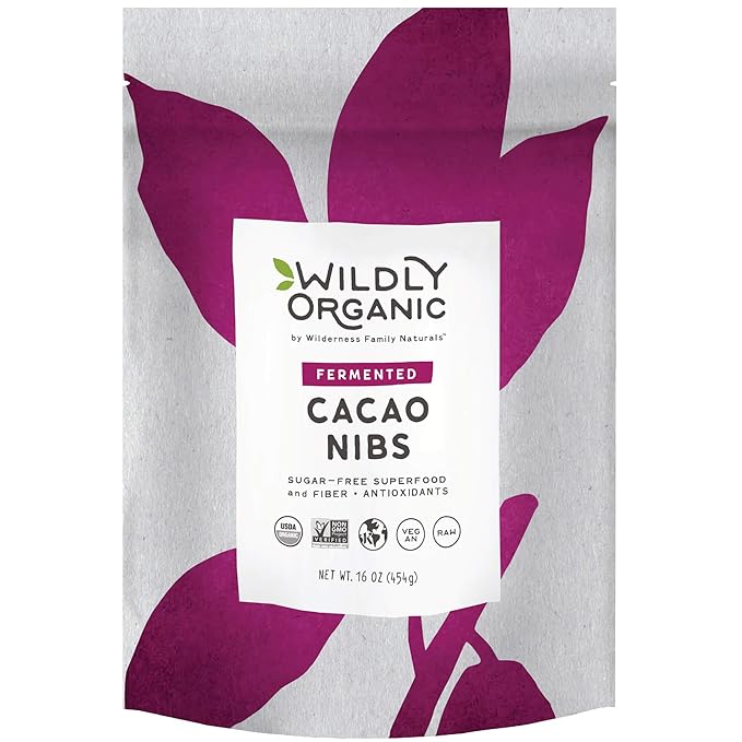 Wildly Organic Fermented Cacao Nibs 16 Oz, 1 lb Bag - Organic, Non-Alkalized, Minimally Processed, Raw, Non-GMO, Kosher, Vegan, Premium Rich Chocolate Flavor | Perfect in Smoothies, Yogurt, Oatmeal, Granola, Baking, Fruits, & Ice Cream