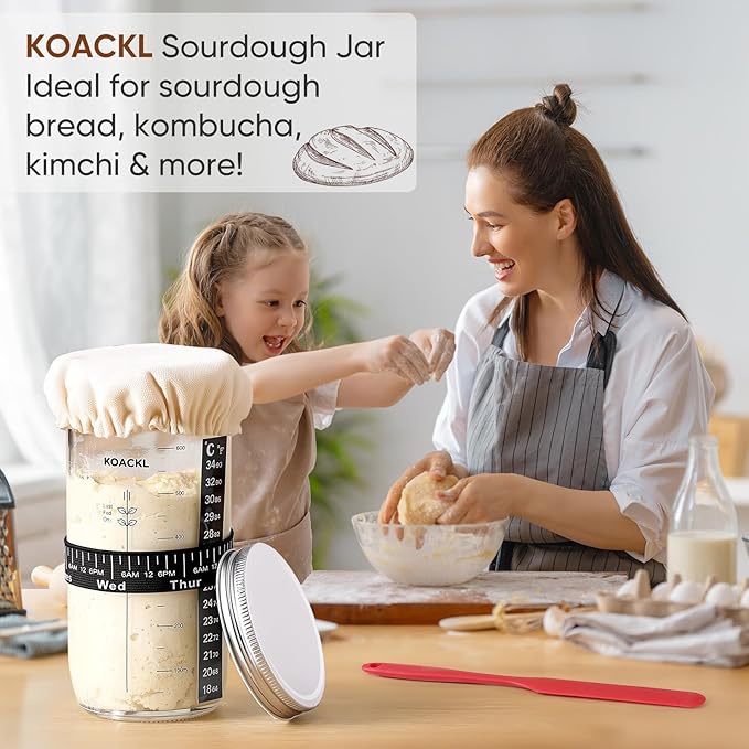Sourdough Starter Kit, 24oz Sourdough Starter Jar with Magnetic Bread Lame, Thermometer, Long Scraper, Cloth Cover & Lid for Sourdough Bread Baking Supplies