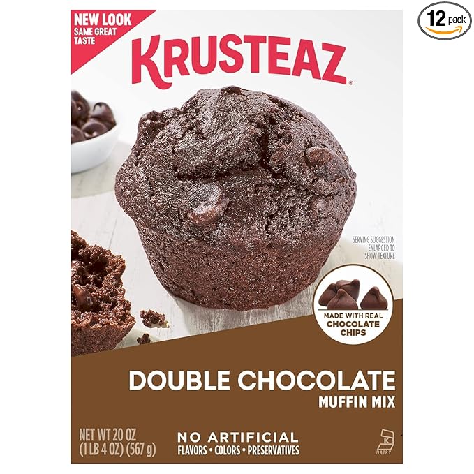 Krusteaz Muffin Mix, Double Chocolate Muffin Mix, Made with Real Chocolate Chips & No Artificial Flavors, Colors or Preservatives, 20 Ounce Box (Pack of 12)