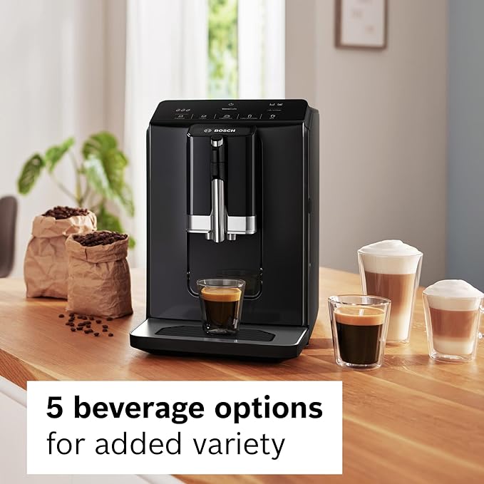 Bosch 300 Series Fully Automatic Espresso and Coffee Machine ??In-Cup Frother, OneTouch Milk Drinks, 5 Drink Options, Ceramic Grinder, Easy Clean & Descale, in Black TIU20109